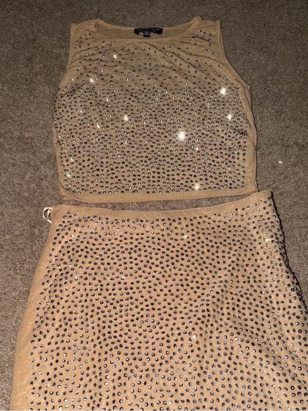 Fashion Nova Champagne Beaded Two-Piece Skirt Set